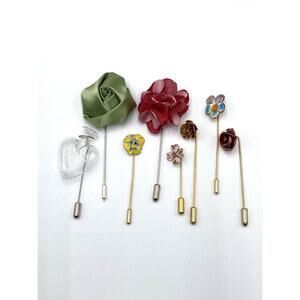 Stick Pins Flower Enamel Lot 7 Pins 1 Flower Vase Vintage